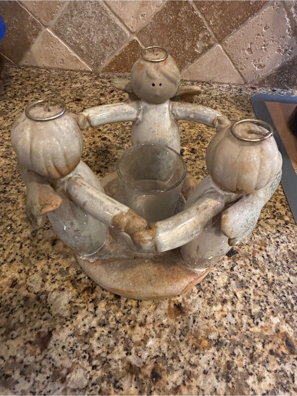 Ceramic Circle of Angels Candle Holder in Cream